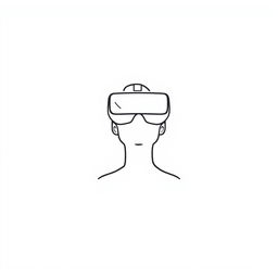 A minimalist logo design featuring a simple, elegant outline of a person wearing virtual reality glasses