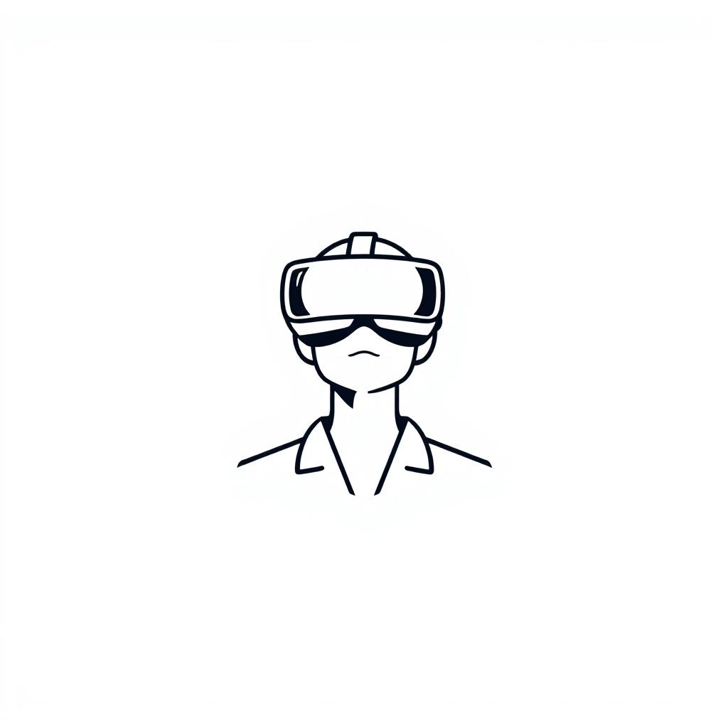 A minimalist logo design featuring a simple, elegant outline of a person wearing virtual reality glasses