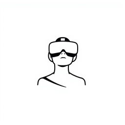 A minimalist logo design featuring a simple, elegant outline of a person wearing virtual reality glasses