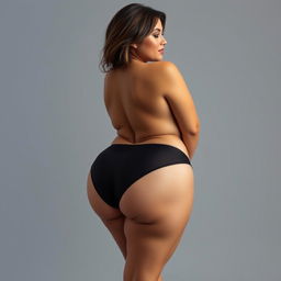 A voluptuous and sensual woman named Clara, seen from the side, striking a pose on her elbows