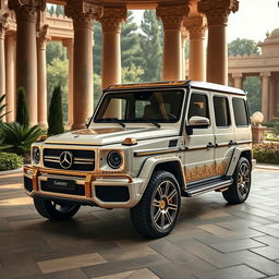 A Mercedes G-Class designed in the Mansory style, featuring elements inspired by Achaemenid (Persian) architecture and art