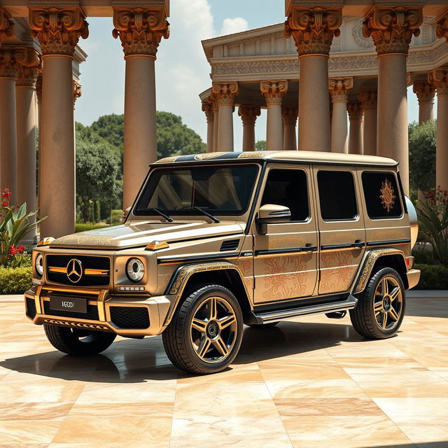 A Mercedes G-Class designed in the Mansory style, featuring elements inspired by Achaemenid (Persian) architecture and art