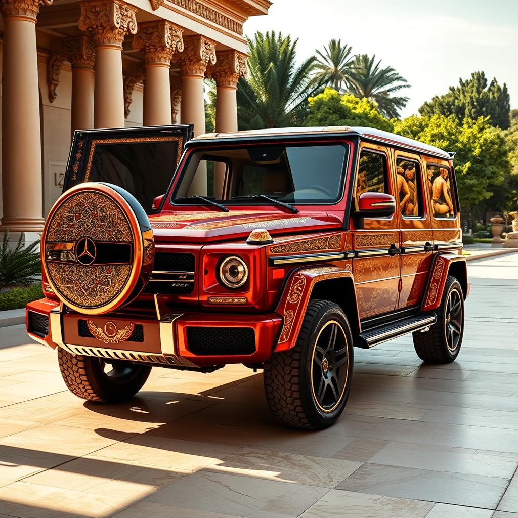 A Mercedes G-Class designed in the Mansory style, featuring elements inspired by Achaemenid (Persian) architecture and art