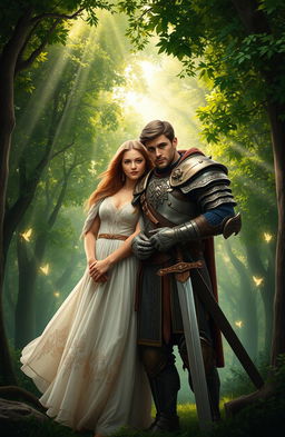 A warrior standing proudly next to his sister in front of a mystical forest, embodying a sense of strength and brotherly love