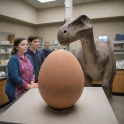 Inside the lab, visitors witness a miraculous moment as a dinosaur egg begins to crack. The teenage awe as a young Brachiosaurus emerges from the egg, demonstrating the wonder of prehistoric life amid the chaos.