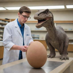 Inside the lab, visitors witness a miraculous moment as a dinosaur egg begins to crack. The teenage awe as a young Brachiosaurus emerges from the egg, demonstrating the wonder of prehistoric life amid the chaos.