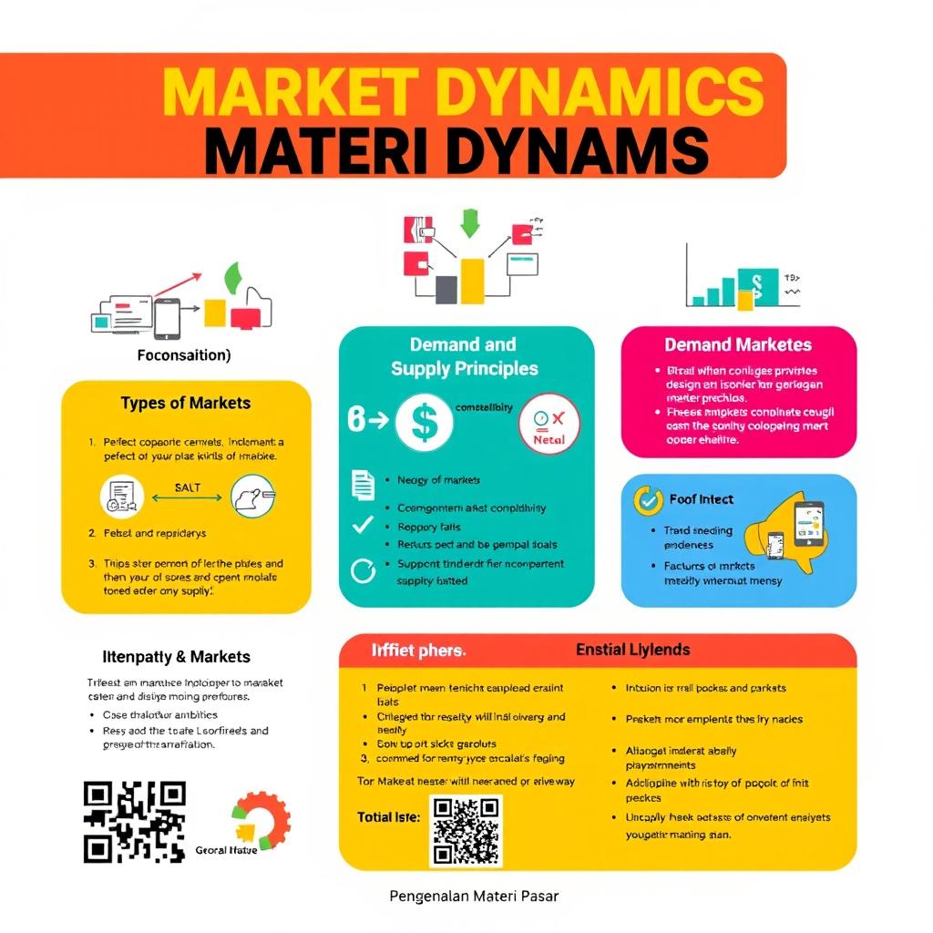 Design a poster for a market dynamics module titled 'Pengenalan Materi Pasar'