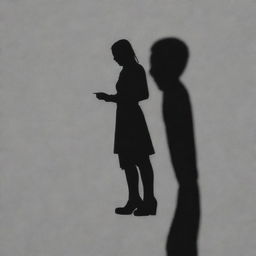 A detailed silhouette of a person standing, casting a long shadow, with a lollipop in hand.