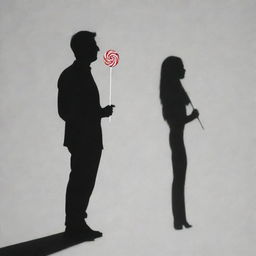 A detailed silhouette of a person standing, casting a long shadow, with a lollipop in hand.