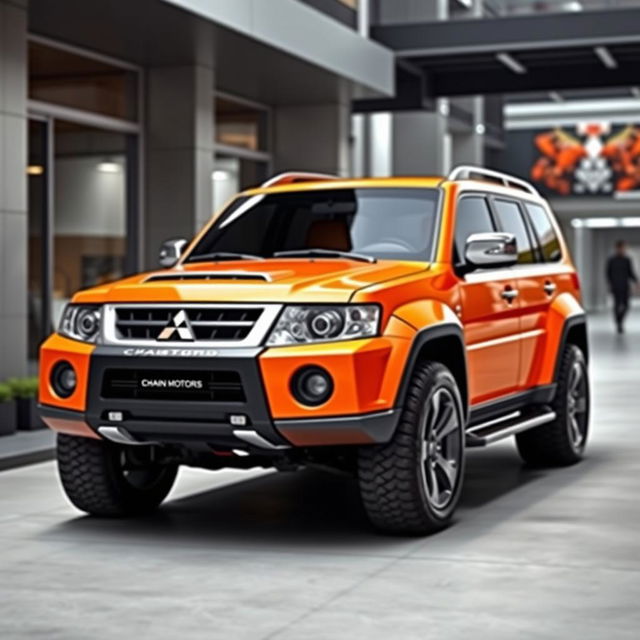 A creative blend of a Mitsubishi Pajero 2006 and a Lamborghini Aventador, resulting in a hybrid vehicle design that combines the rugged SUV profile of the Pajero with the sleek, aerodynamic features of the Aventador