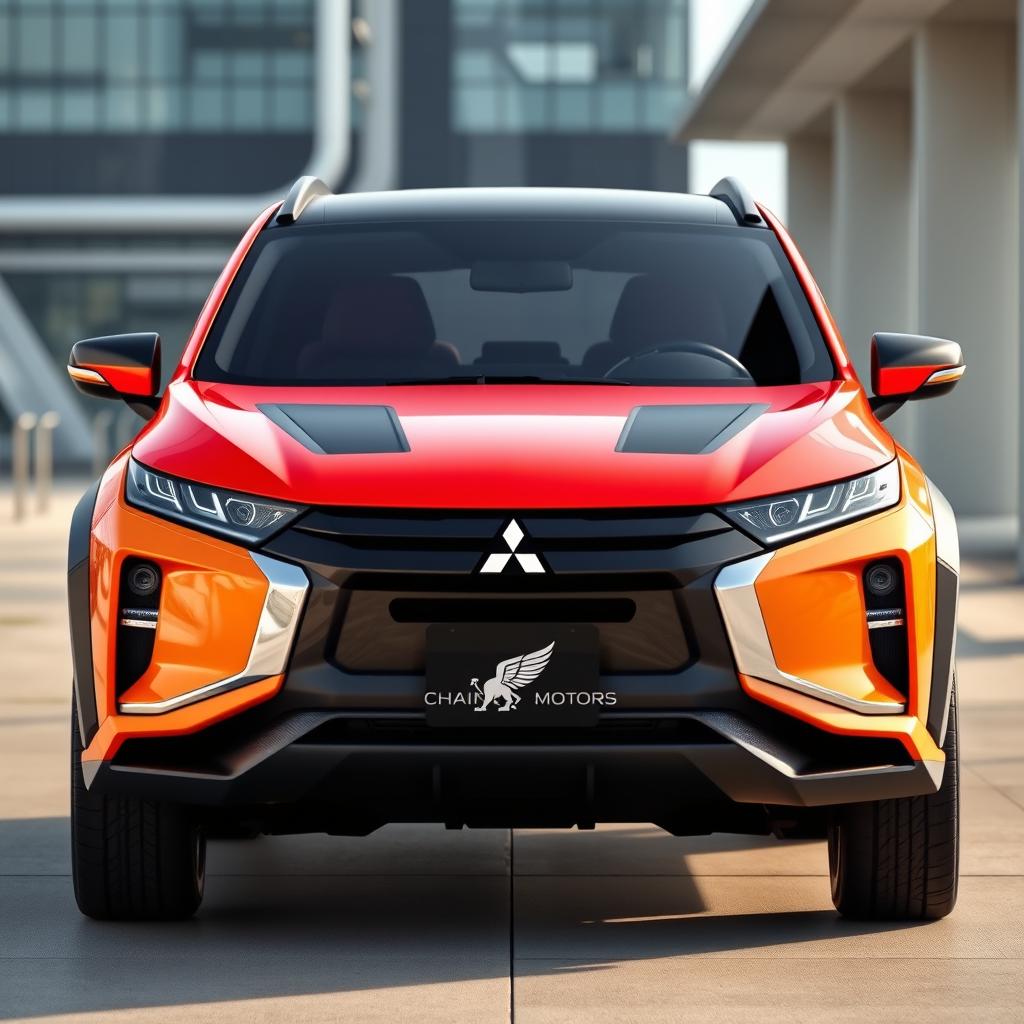 A unique and futuristic vehicle design that blends the characteristics of a Mitsubishi Outlander and a Lamborghini Aventador