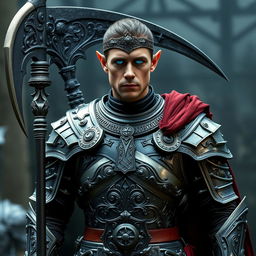 An emperor who is an elf with glowing blue eyes, resembling Daniel Craig, dressed in intricate Roman battle armor