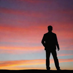 A sharp, black silhouette against a vibrant sunset sky.