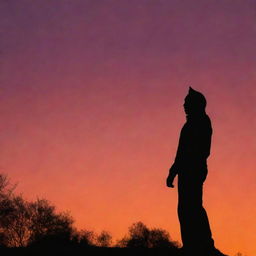 A sharp, black silhouette against a vibrant sunset sky.