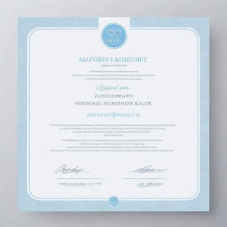 Minimalistic medical appointment certificate with elegance. Background should be white, with a blend of sky-blue and gray fonts. Essential details like name, date, time and doctor's name must be included in a professional manner.