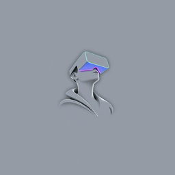 A minimalist 3D logo design featuring a sleek, abstract representation of a person wearing virtual reality glasses