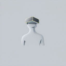 A minimalist 3D logo design featuring a sleek, abstract representation of a person wearing virtual reality glasses