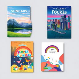 A collection of vibrant cover pages for various creative projects, including book covers, magazine layouts, and journal designs