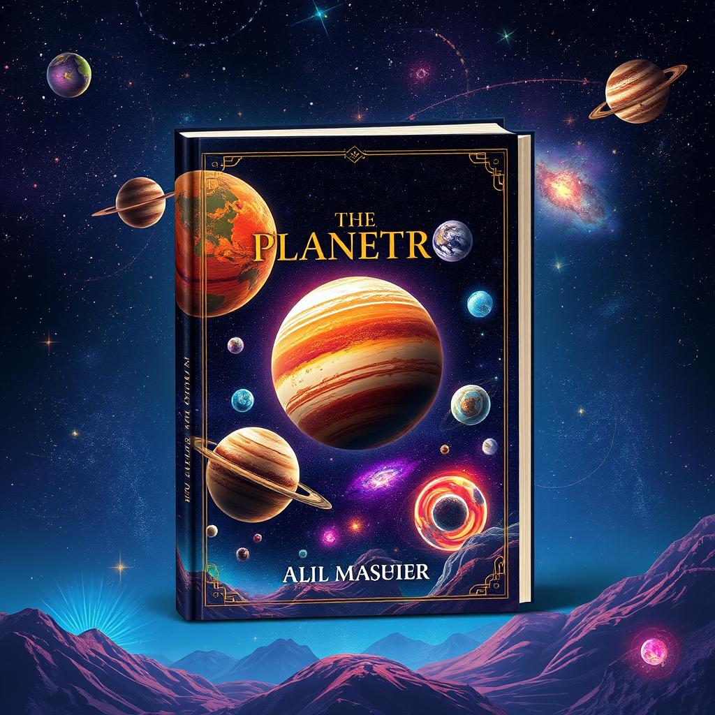 A visually captivating book cover design featuring a vibrant planetary scene