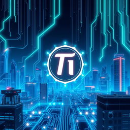 An impressive technological illustration of Pi Network, showcasing a sleek and modern digital interface that embodies the concept of cryptocurrency