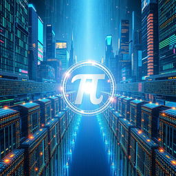 An extraordinary technological depiction of Pi Network, showcasing an elaborate visual of the Pi code represented as a stunning digital matrix