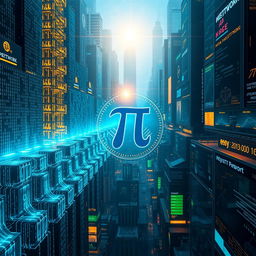 An extraordinary technological depiction of Pi Network, showcasing an elaborate visual of the Pi code represented as a stunning digital matrix