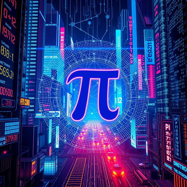 A visually striking and advanced representation of Pi Network, featuring a prominent Pi symbol at the forefront, intricately woven with dynamic streams of Pi code