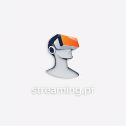 A minimalist 3D logo design featuring a stylized person wearing virtual reality glasses