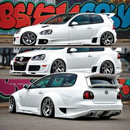 A 2008 Volkswagen R32 with an aggressive body kit, showcased in a series of all-angle views