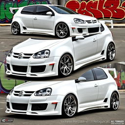 A 2008 Volkswagen R32 with an aggressive body kit, showcased in a series of all-angle views