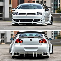 A 2008 Volkswagen R32 with an aggressive body kit, shown in front and back views