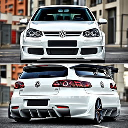 A 2008 Volkswagen R32 with an aggressive body kit, shown in front and back views