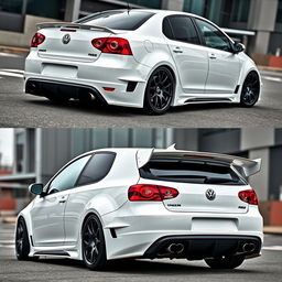 A 2008 Volkswagen R32 with an aggressive body kit, shown in front and back views