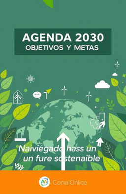 A vibrant and engaging cover for a report titled 'AGENDA 2030 - OBJETIVOS Y METAS' with the subtitle 'Navegando hacia un futuro sostenible'