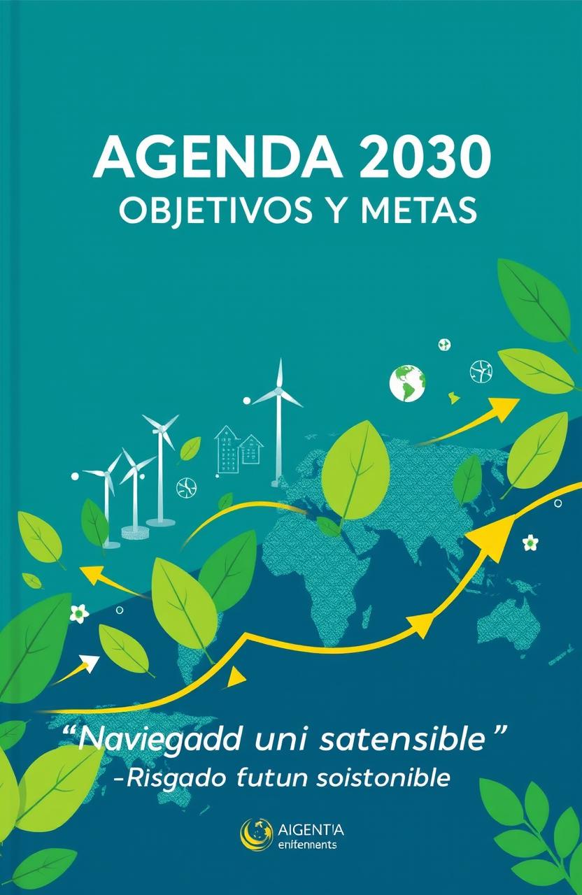 A vibrant and engaging cover for a report titled 'AGENDA 2030 - OBJETIVOS Y METAS' with the subtitle 'Navegando hacia un futuro sostenible'