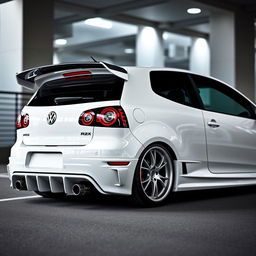 A 2008 Volkswagen R32, 2-door model, featuring an aggressive body kit in a pristine glossy white finish