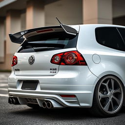 A 2008 Volkswagen R32, 2-door model, featuring an aggressive body kit in a pristine glossy white finish