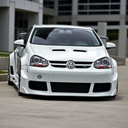 A 2008 Volkswagen R32, 2-door model, featuring an aggressive body kit in a stunning glossy white finish