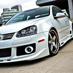 A 2008 Volkswagen R32, 2-door model, featuring an aggressive body kit in a stunning glossy white finish