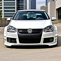 A 2008 Volkswagen R32, 2-door model, featuring an aggressive body kit in a stunning glossy white finish