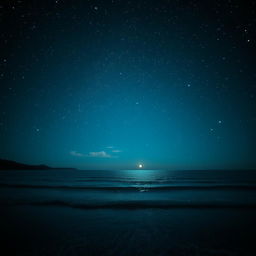 A stunning night scene featuring a starry sky above a calm sea