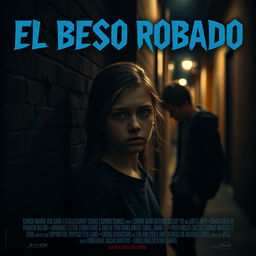 A dark, intimate movie poster evoking the style of Lynne Ramsay, featuring a teenage girl standing against a brick wall in a dimly lit street