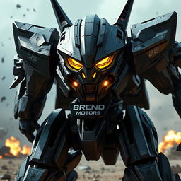 A highly detailed and imposing battle robot, featuring a menacing metallic design with sharp angles and armor plating