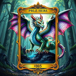 A creative design for a trading card, featuring an intricate fantasy creature with vibrant colors and detailed textures