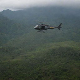 Finally, a helicopter arrives to evacuate the relieved visitors from the nightmare island. As they ascend, the sprawling landscape of the damaged Jurassic Park, along with its free-roaming dinosaurs, is visible below - a powerful reminder of their survival.