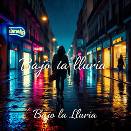 A visually striking, romantic poster inspired by the style of Richard Linklater, depicting a rainy street in Valencia at night