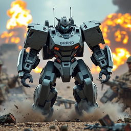 A futuristic battle robot designed for military purposes, showcasing high-tech armor plating and advanced weaponry