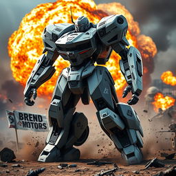 A futuristic battle robot designed for military purposes, showcasing high-tech armor plating and advanced weaponry