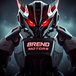 A sinister and imposing battle robot featuring striking red glowing eyes, showcasing a sleek and metallic design