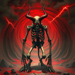 A menacing bone devil stands at the forefront, its skeletal body twisted in a grotesque yet imposing stance